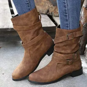 Women's Low-Heel Short Martin Boots with Belt 52015509C