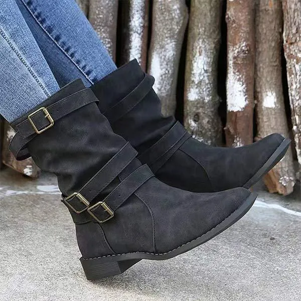 Women's Low-Heel Short Martin Boots with Belt 52015509C