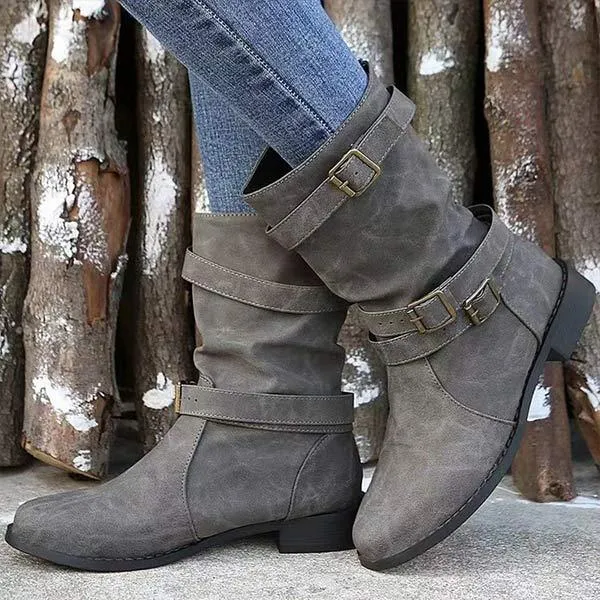Women's Low-Heel Short Martin Boots with Belt 52015509C