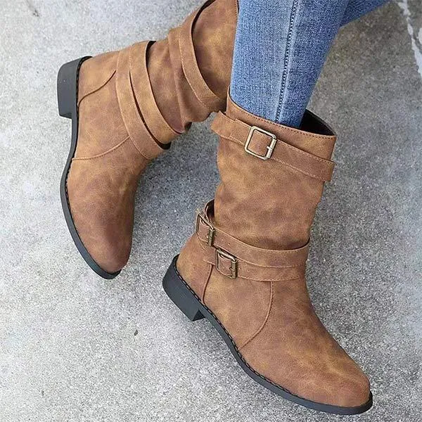 Women's Low-Heel Short Martin Boots with Belt 52015509C