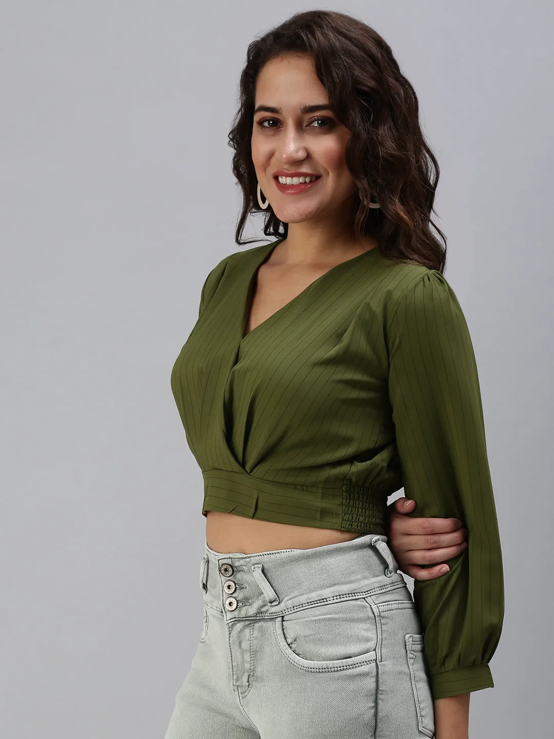 Women's Olive Striped Top