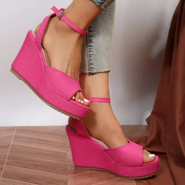 Women's Peep Toe Waterproof Platform Wedge Sandals 72733337C