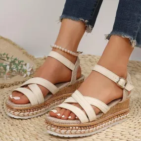 Women's Platform Fish Mouth Buckle Strap Wedge Sandals 81921085C