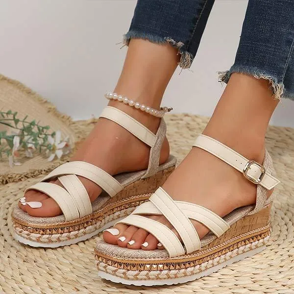 Women's Platform Fish Mouth Buckle Strap Wedge Sandals 81921085C