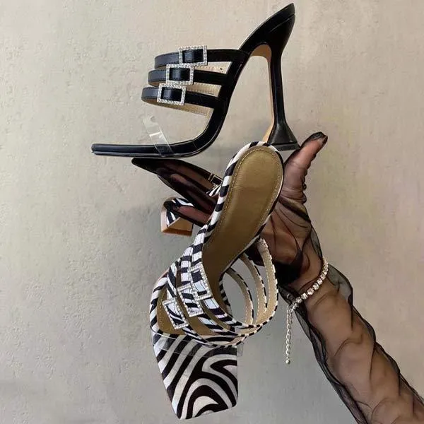 Women's Rhinestone Square Toe One-Strap Sexy Fashion High Heel Sandals 68148930C
