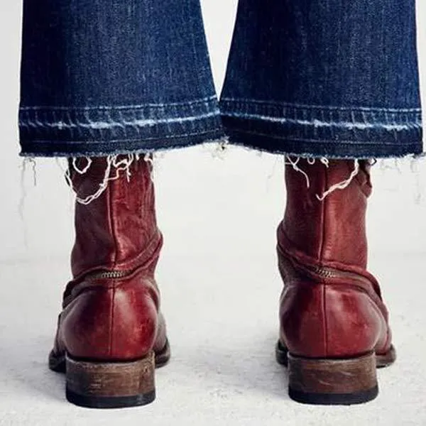 Women's Square Heel Low Heel Mid-Calf Zipper Boots 70765421C