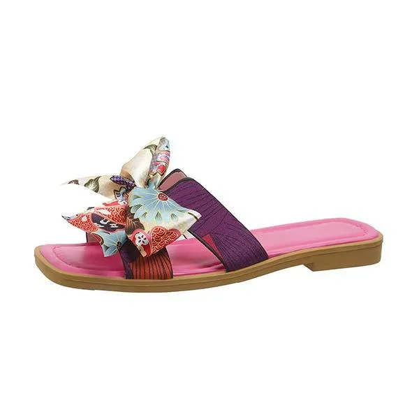 Women's Square-toe Bowknot One-Strap Casual Sandals 97354319C