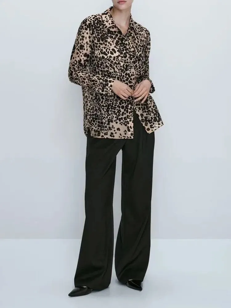 xakxx - New women's  temperament fashion versatile casual thin retro animal print shirt
