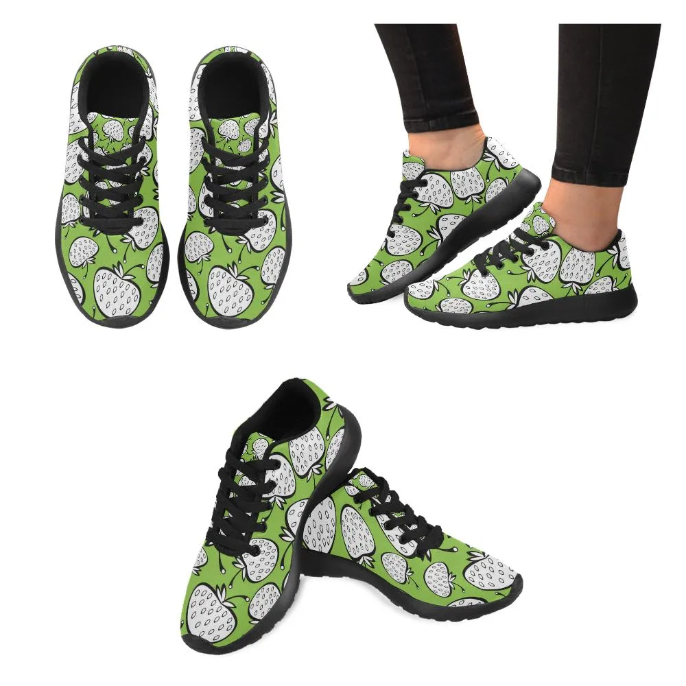 Zenzzle green white Strawberry  pattern print on Women's Running shoes Casual Lightweight Athletic Sneakers US size 6-15