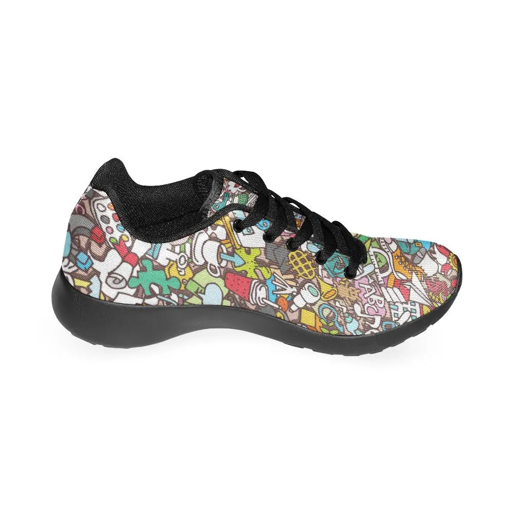 Zenzzle School icons pattern print on Women's Running shoes Casual Lightweight Athletic Sneakers US size 6-15