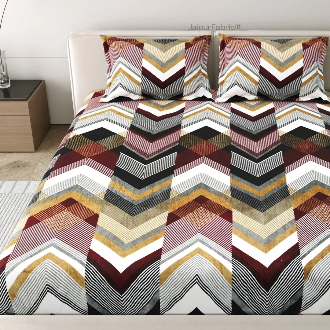 Zigzag Elegance Cozy Winter Nights Woolen Double Bedsheet